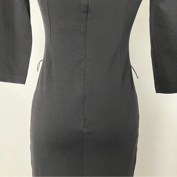 SOLD Retrolicious Black Stretch Knit Sleeved V Neck Midi Pencil Dress Small - Picture 6 of 9